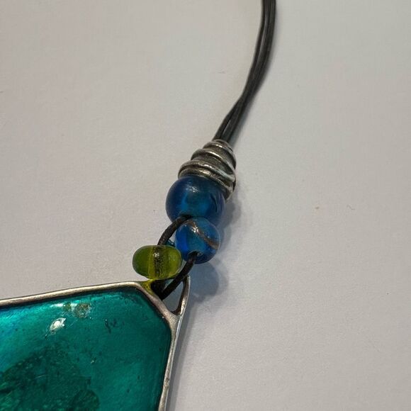 Chico’s Women’s Black Rope with Silver Blue Green Pendant Necklace - Picture 4 of 9